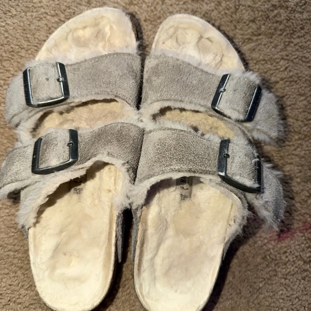 Birkenstocks Arizona Shearling Suede Leather Slides